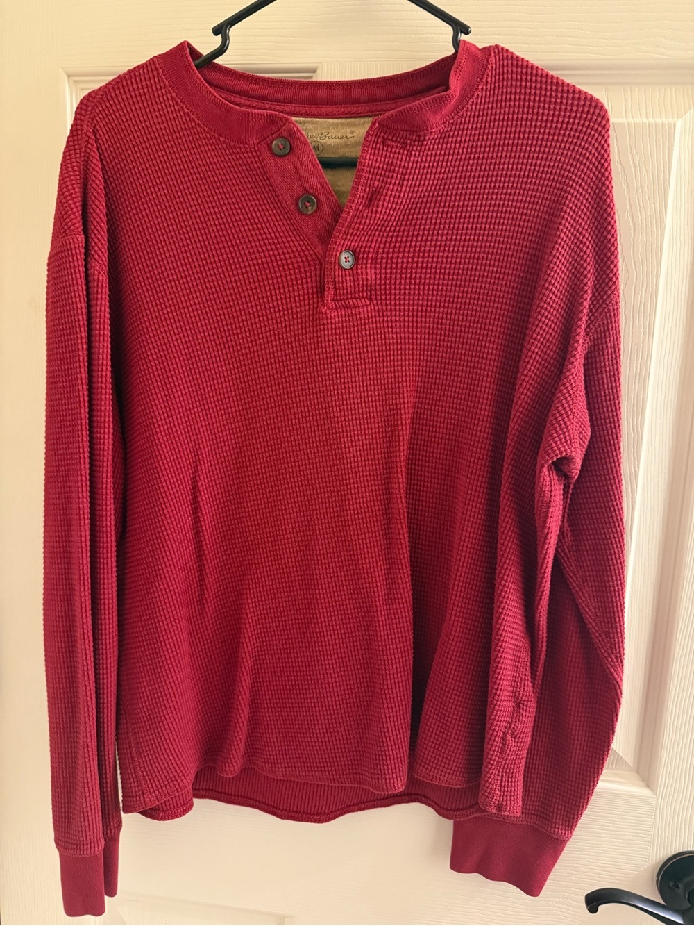 Eddie Bauer Men's Long Sleeve Henley Thermal Shirt - Red